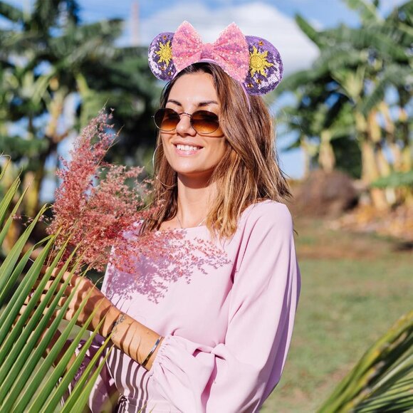 Purple Mouse Ears Sequin Bow Mouse Ears Headband for Women Cosplay Costume Princ - Picture 2 of 7